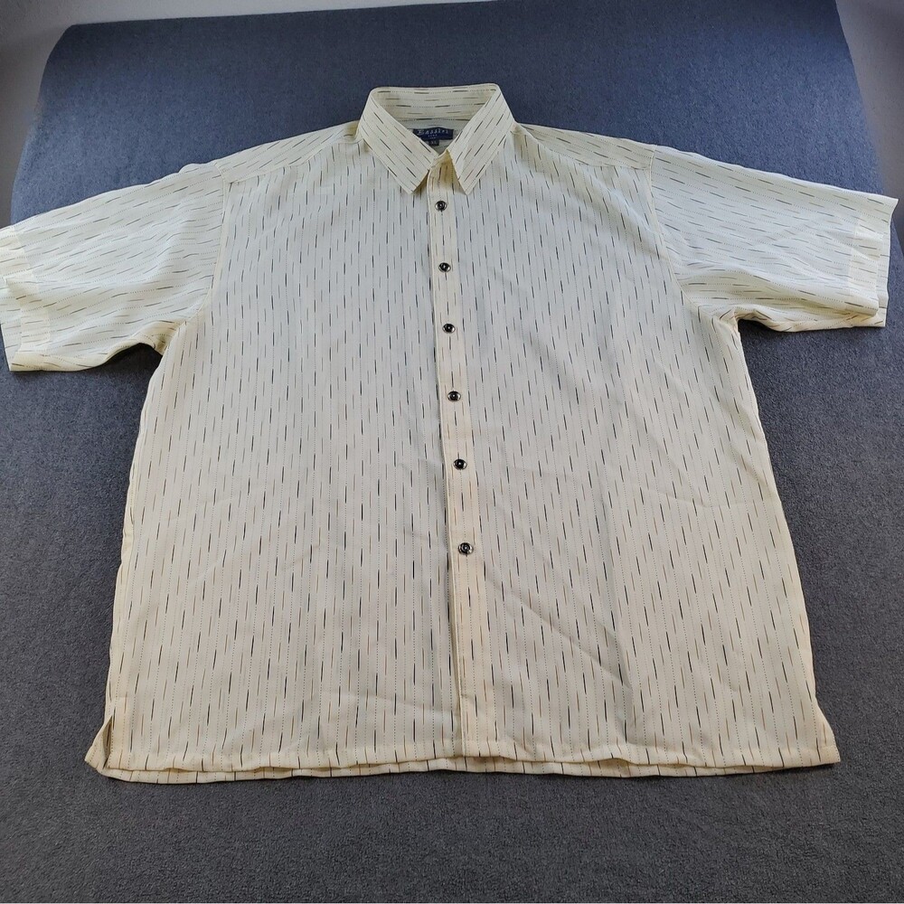 Vintage Bassiri Uomo Shirt Mens XL Button Up Crazy Striped Retro Casual Beige